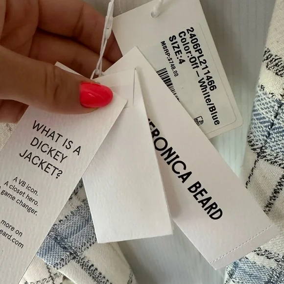 New with tags Veronica Beard Beacon Dickey Blue Cream Plaid Jacket / Blazer - Picture 2 of 4